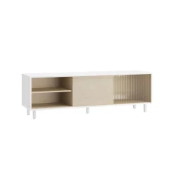 Meuble TV pour TV Jusqu’à 60 Pouces Blanc Nuage et Beige Naturel