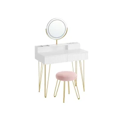 Miroir coiffeuse avec éclairage et taboutret 40 x 100 x 134,8 cm blanc mat et doré clair