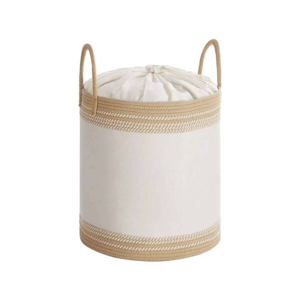 Panier à linge 60 L avec couvercle corde en coton poignée