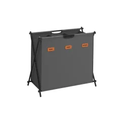 Panier à Linge 3 Sections capacité de 135 litres structure en X pliable noir d'encre