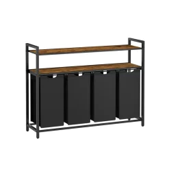 Panier à linge 2 étagères 65 litres marron rustique et noir