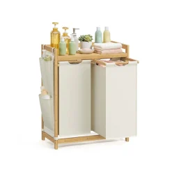 Panier à linge en bambou 3 x 50 L 94 x 33 x 78 cm blanc crème