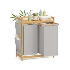 Panier à linge en bambou 3 x 50 L 94 x 33 x 78 cm blanc crème