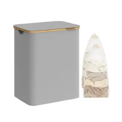 Panier à linge mince avec couvercle 65L gris tourterelle