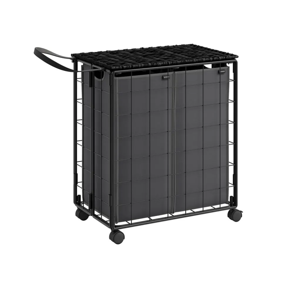 Panier à linge sale 110L noir d'encre et gris ardoise