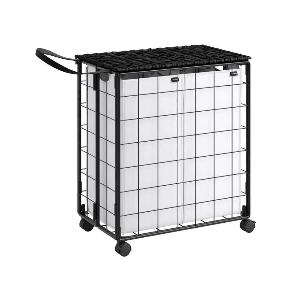 Panier à linge sale 110L noir d'encre et gris ardoise