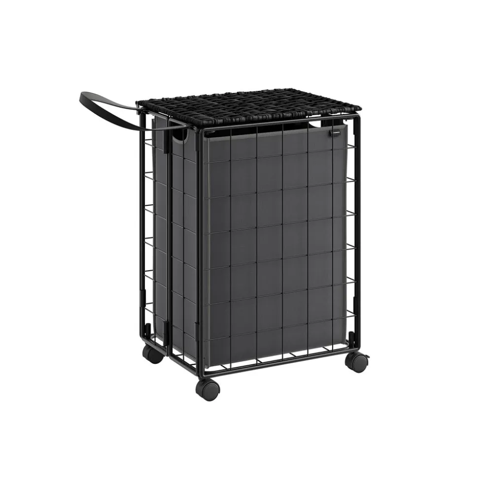 Panier à linge sale 110L noir d'encre et gris ardoise