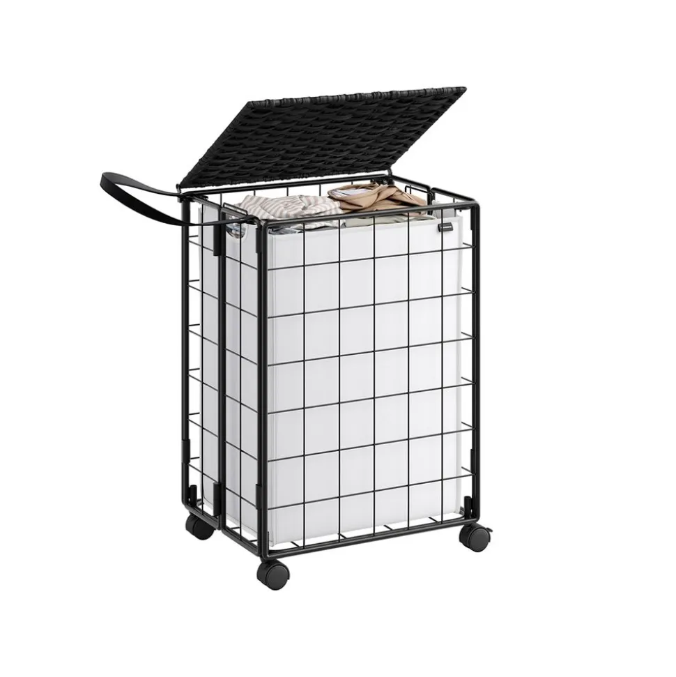 Panier à linge sale 110L noir d'encre et gris ardoise