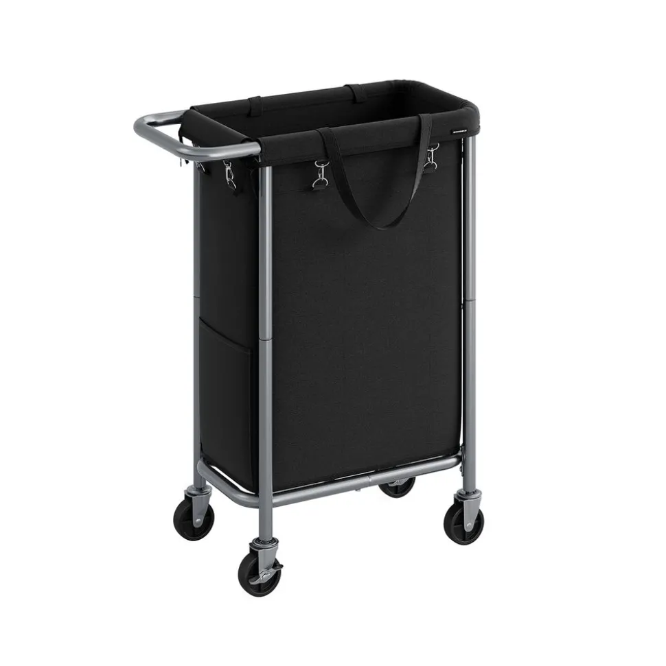 Panier à linge sur roulettes 90L noir d'encre