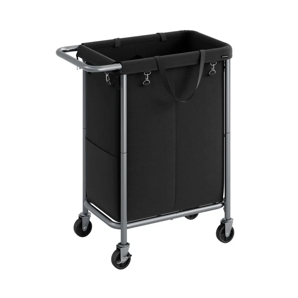 Panier à linge sur roulettes 90L noir d'encre