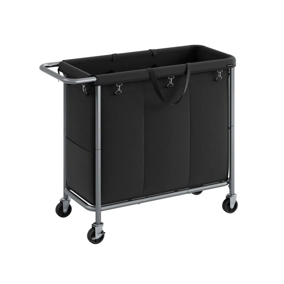 Panier à linge sur roulettes 90L noir d'encre
