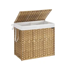 Panier de rangement 160 L avec couvercle sacs en tissu amovibles et poignées couleur boisée
