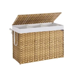 Panier de rangement 160 L avec couvercle sacs en tissu amovibles et poignées couleur boisée