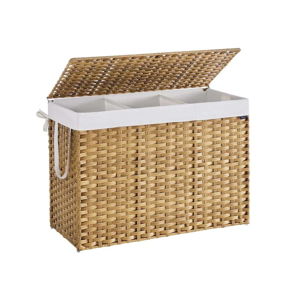 Panier de rangement 160 L avec couvercle sacs en tissu amovibles et poignées couleur boisée