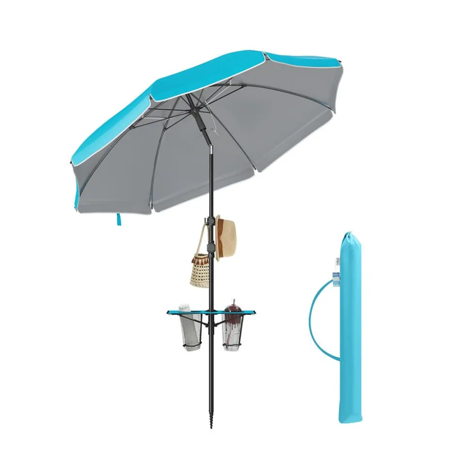 Parasol de 160 cm UPF 50+ pliable à 30° des 2 côtés sans support bleu