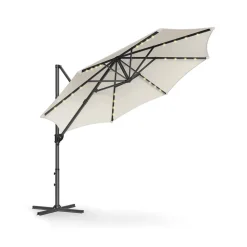 Parasol de jardin 300 cm avec 28 LED gris tourterelle
