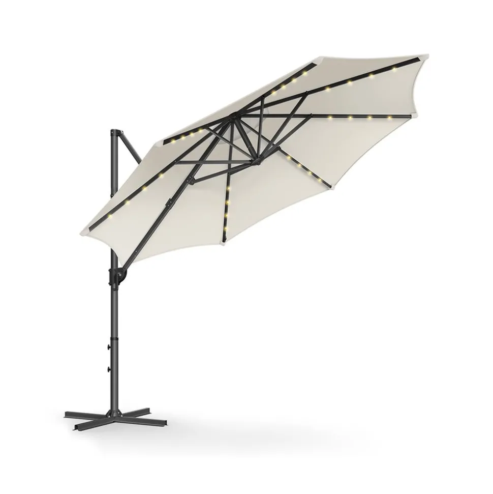 Parasol de jardin 300 cm avec 28 LED gris tourterelle