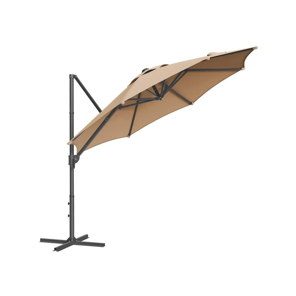 Parasol de jardin 300 cm UPF 50+ pivotant à 360° avec base en croix gris