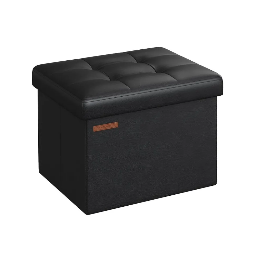 Petit tabouret de rangement pliable PU 31 x 41 x 31 cm noir d’encre