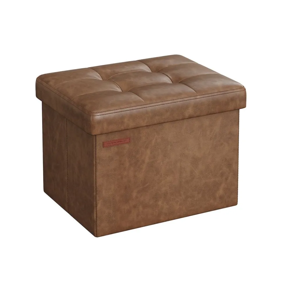 Petit tabouret de rangement pliable PU 31 x 41 x 31 cm noir d’encre