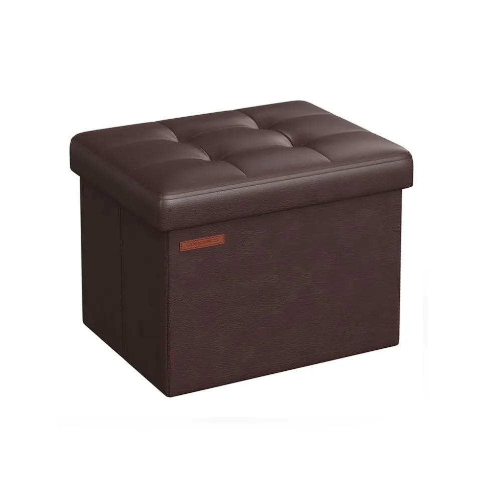 Petit tabouret de rangement pliable PU 31 x 41 x 31 cm noir d’encre