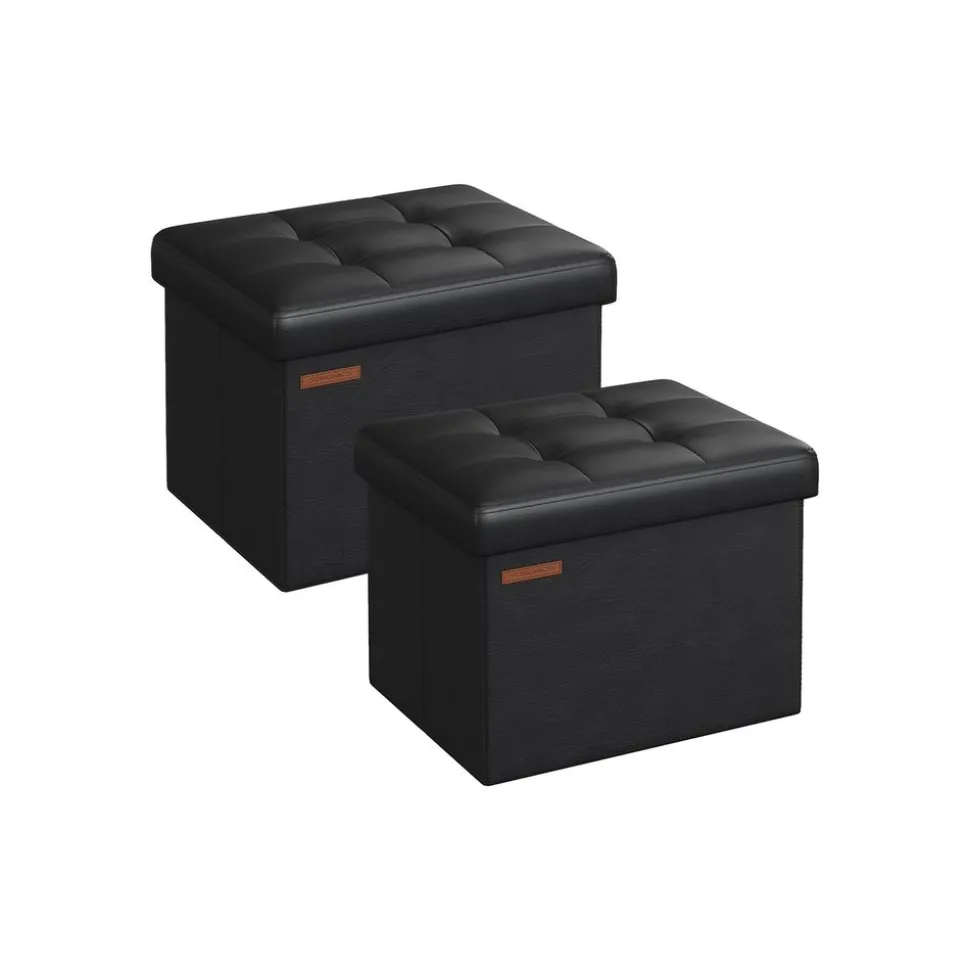 Petit tabouret de rangement pliable PU 31 x 41 x 31 cm noir d’encre