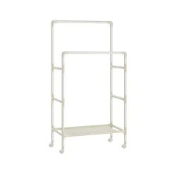 Portant à vêtements double barre en métal à 2 niveaux charge 55 kg blanc