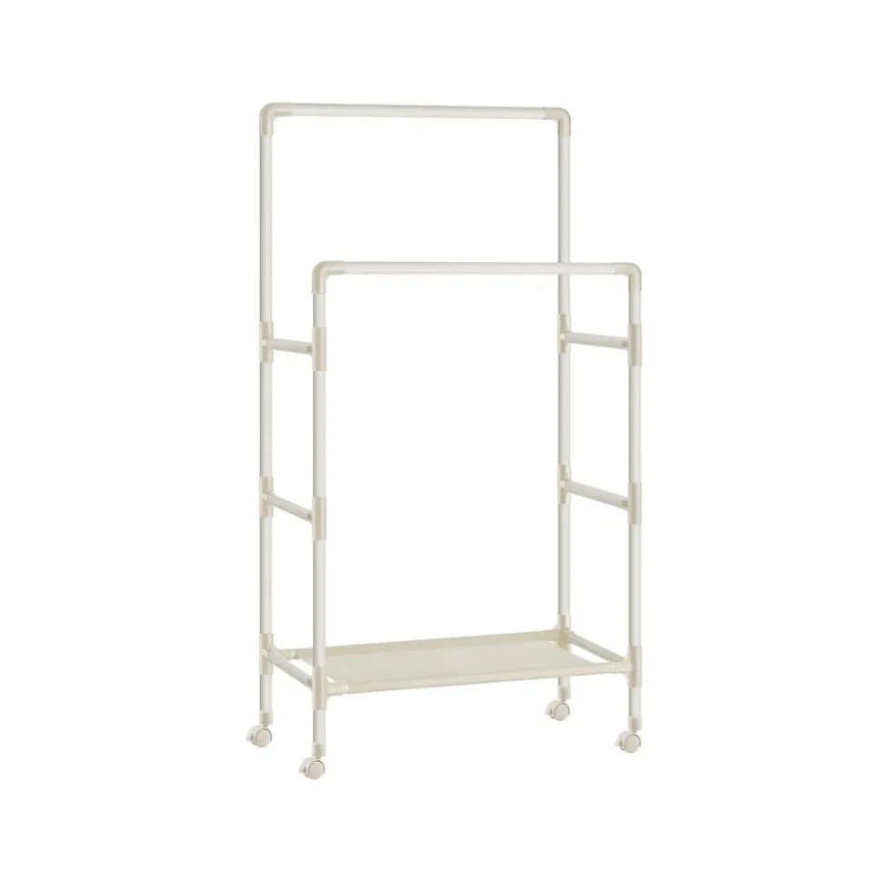 Portant à vêtements double barre en métal à 2 niveaux charge 55 kg blanc