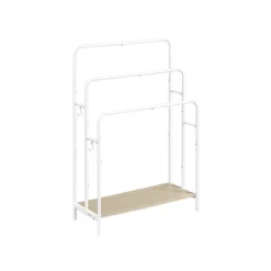 Porte serviette salle de bain blanc mat et beige naturel