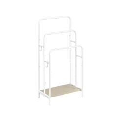 Porte serviette salle de bain blanc mat et beige naturel