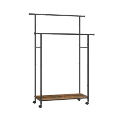 Portemanteau à roulettes double barre marron rustique