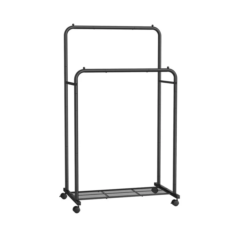 Porte-vêtement en métal 2 barres avec roulettes noir