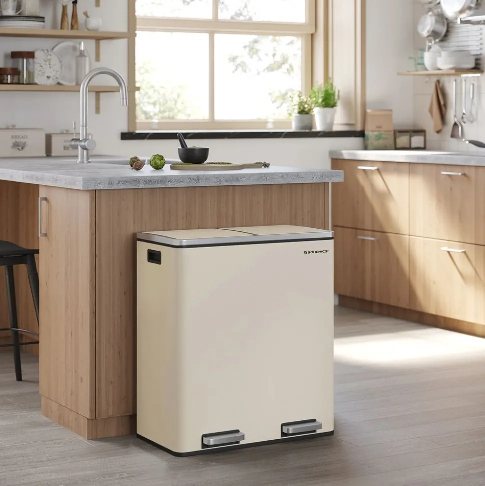 Poubelle 2 x 30L blanc cassé