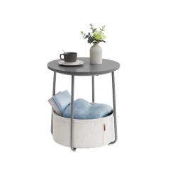 Table basse ronde avec panier noir boisé et turquoise foncé