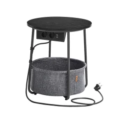 Table basse ronde avec panier noir boisé et turquoise foncé