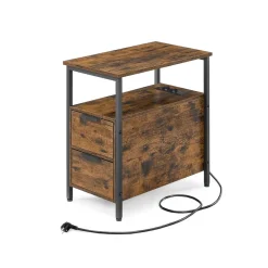 Table d’appoint avec multiprise  marron rustique et noir classique