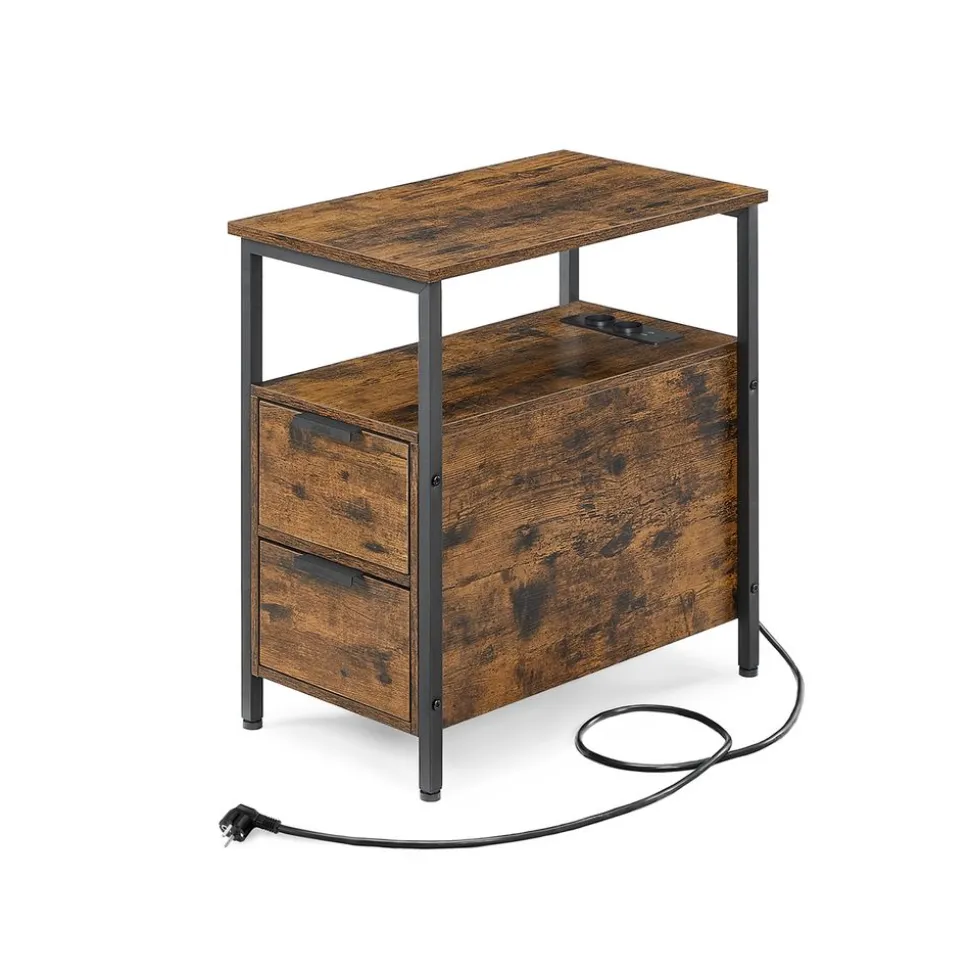 Table d’appoint avec multiprise marron rustique et noir classique