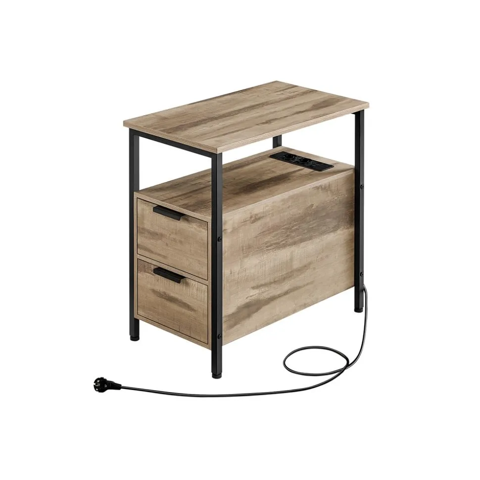 Table d’appoint avec multiprise marron rustique et noir classique