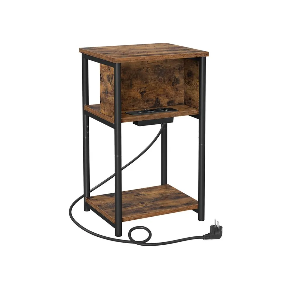 Table d'appoint avec multiprise marron rustique noir