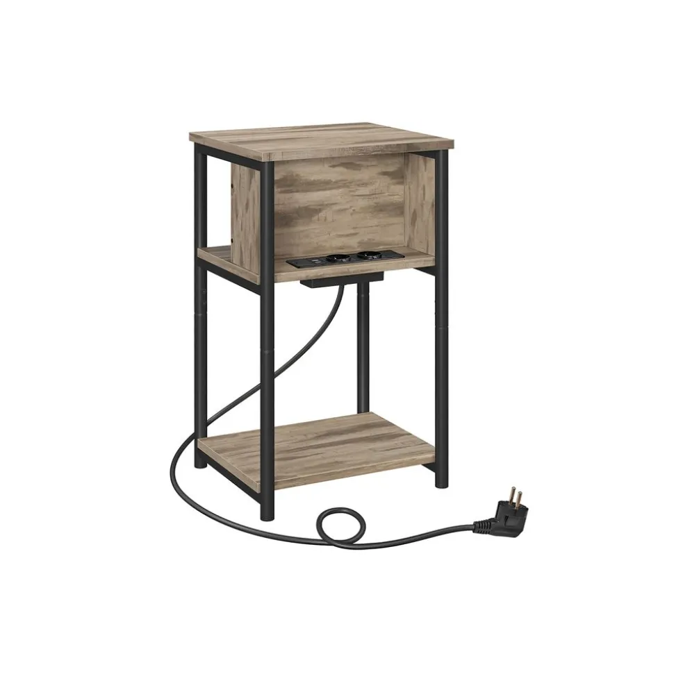 Table d'appoint avec multiprise marron rustique noir