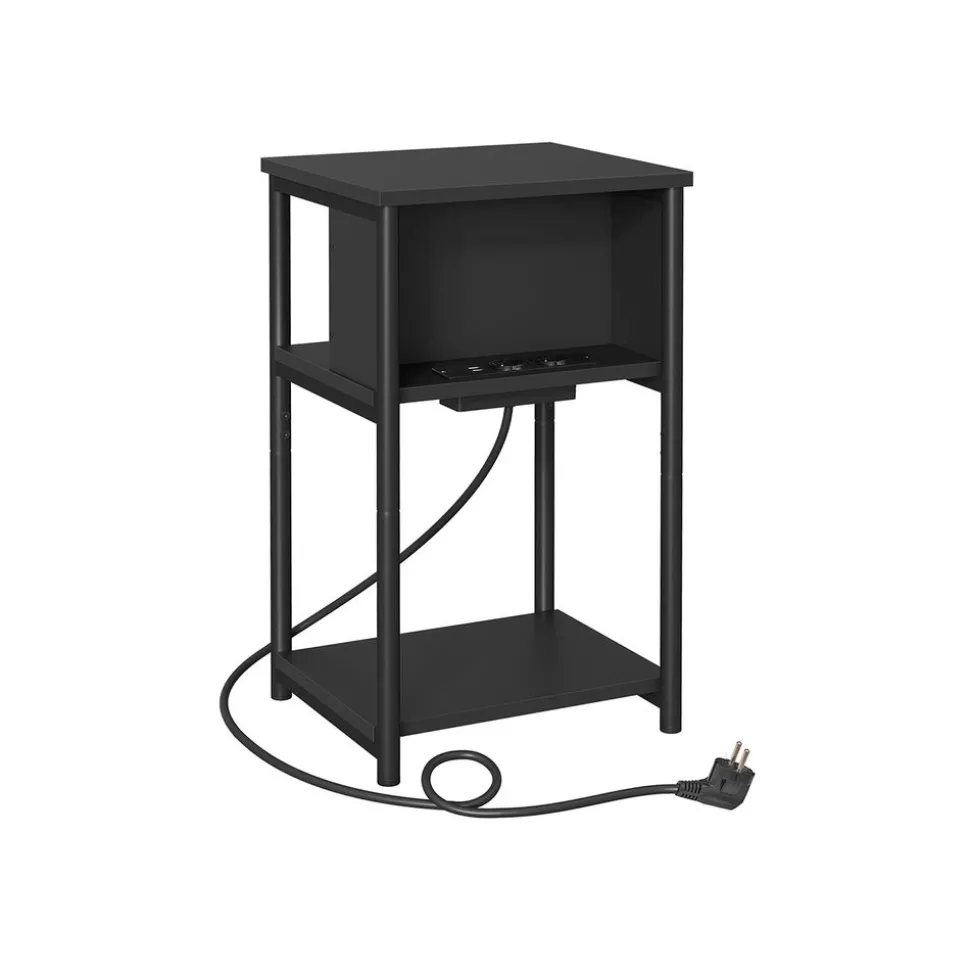 Table d'appoint avec multiprise marron rustique noir