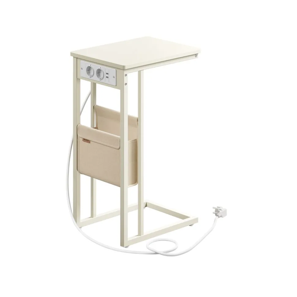 Table d’appoint en forme de c 2 ports usb et prises noir boisé
