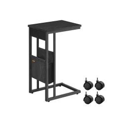 Table d’appoint en forme de c avec sac de rangement en tissu noir boisé