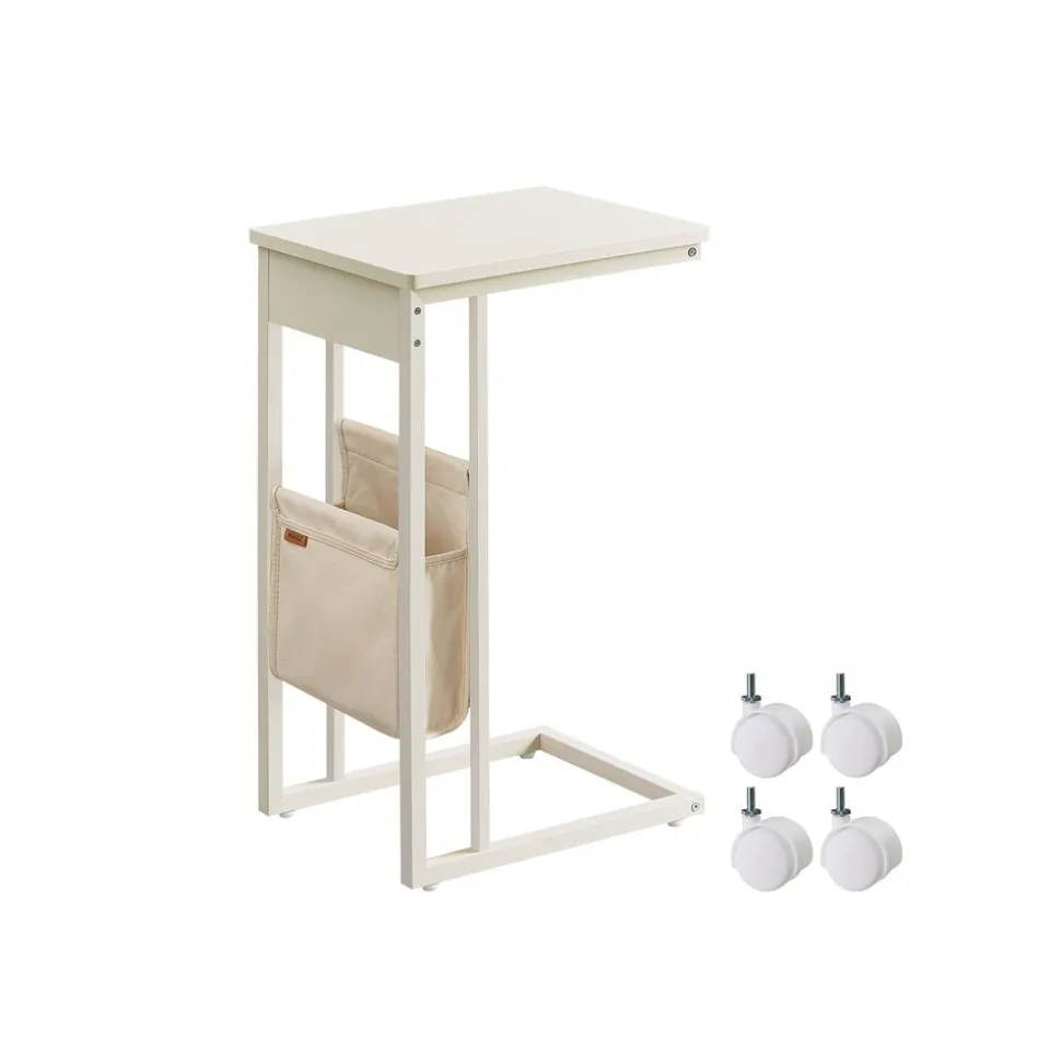 Table d’appoint en forme de c avec sac de rangement en tissu noir boisé