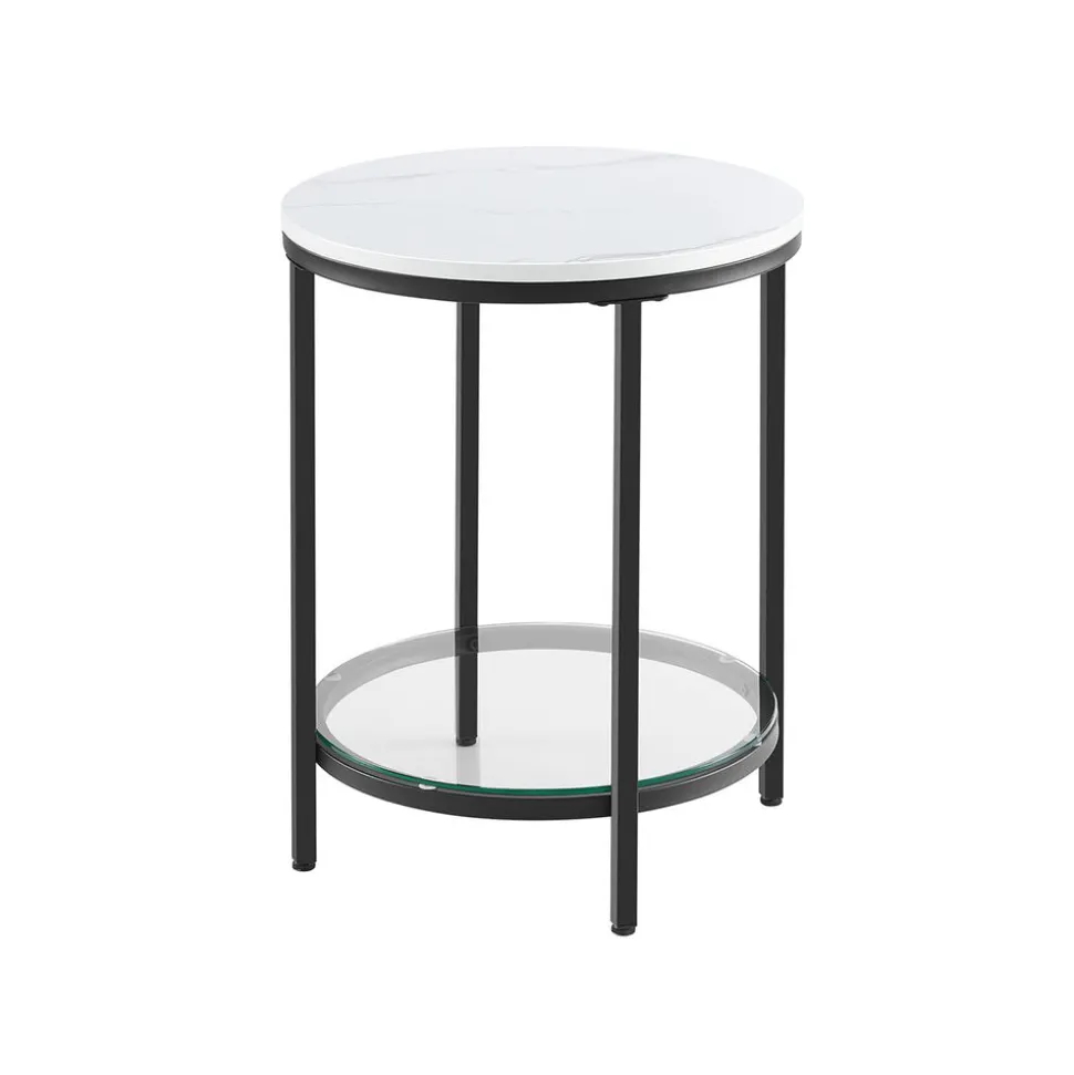 Table d’appoint ronde à 2 niveaux blanc marbré et noir