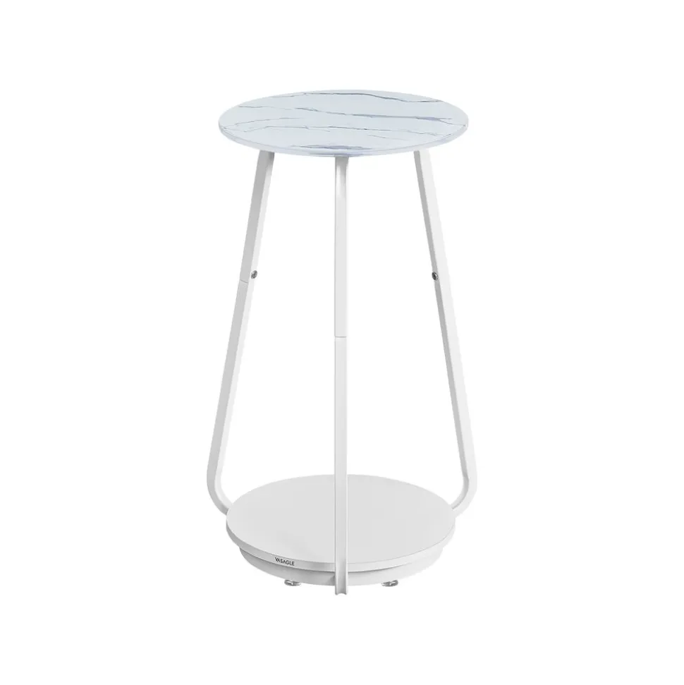 Table d’appoint ronde à 2 niveaux blanc marbré