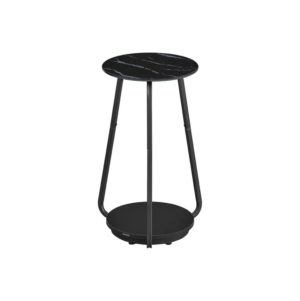 Table d’appoint ronde à 2 niveaux blanc marbré