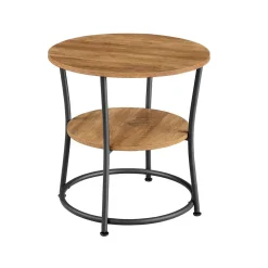 Table d'appoint ronde 2 niveaux cadre en acier noisette rustique et noir