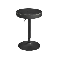 Table de bar avec rangement pu avec coutures marron cendré et marron caramel