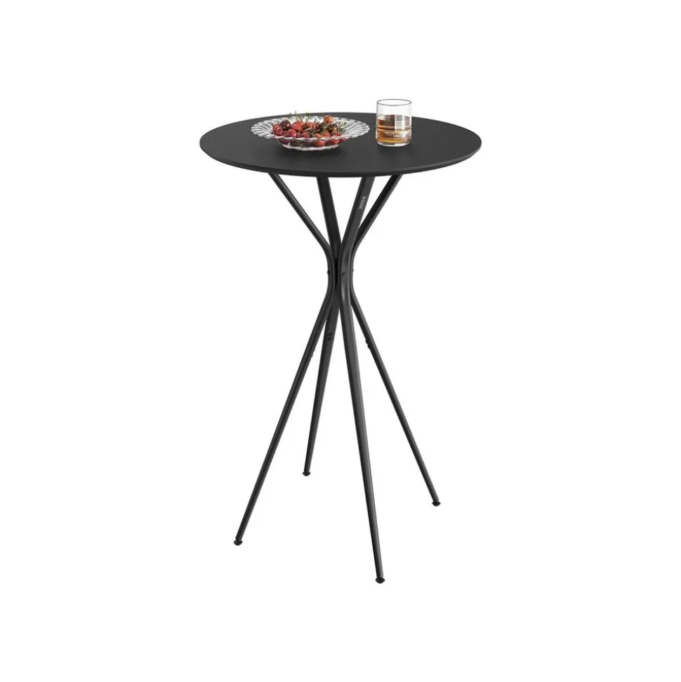 Table de bar ronde et haute 60 x 60 x 105 cm noir d'encre et noir mat